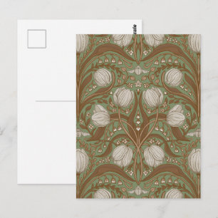 Retro Nouveau Tulips in orange and teal Postcard