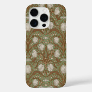 Retro Nouveau Tulips in sage and brown iPhone 16 Pro Case