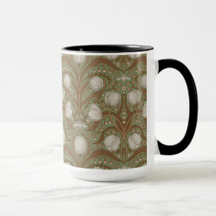 Retro Nouveau Tulips in sage and brown Mug
