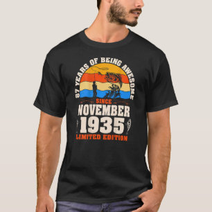 Retro November 1935 87 Year Old Fishing 87th Birt T-Shirt