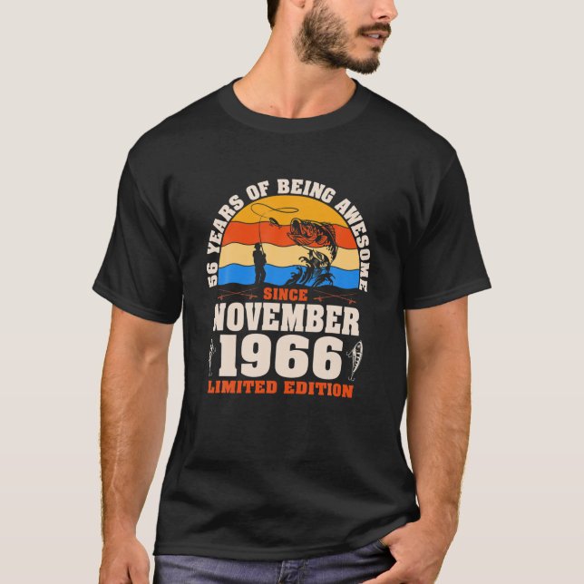 Retro November 1966 56 Year Old Fishing Lover 56Th T-Shirt (Front)