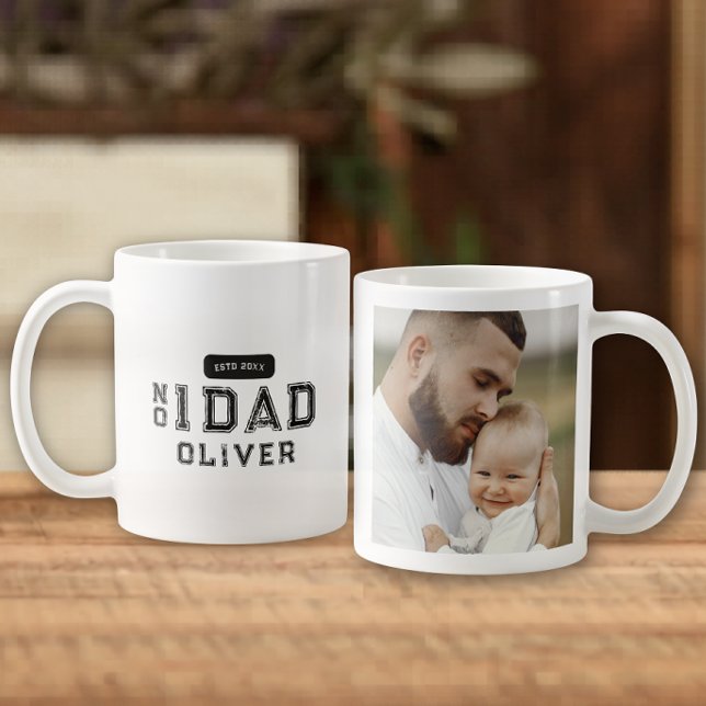 Retro Number 1 Dad Vintage Typography Photo Coffee Mug (Creator Uploaded)
