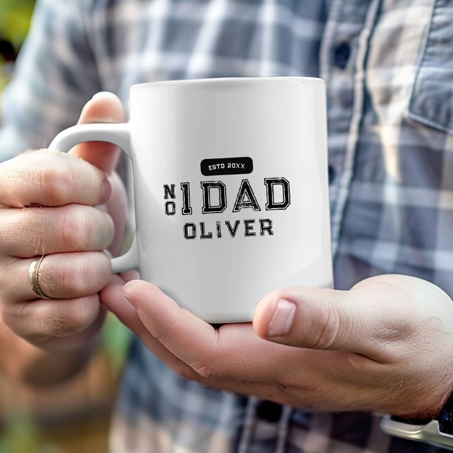 Retro Number 1 Dad Vintage Varsity Typography Two-Tone Coffee Mug (Creator Uploaded)