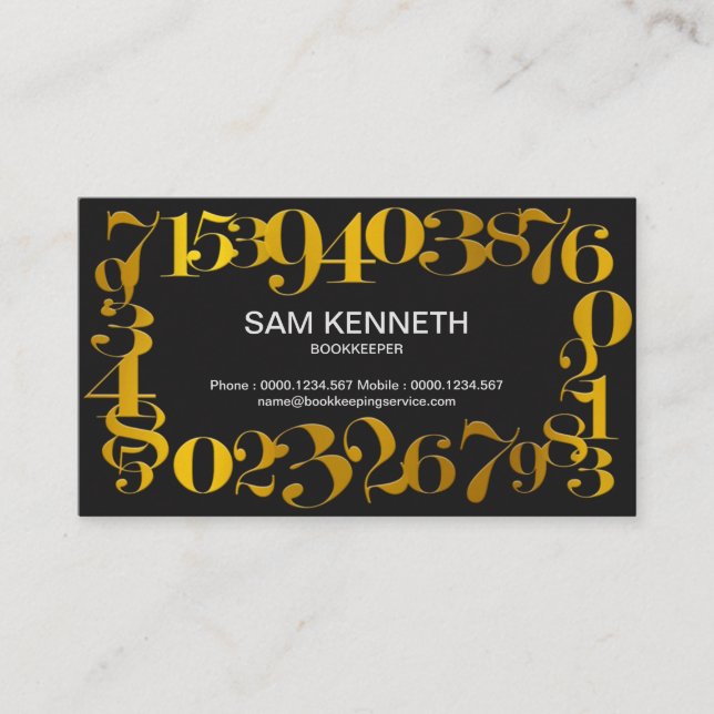 Retro Numbers Gold Frame Bookkeeping Service Business Card (Front)