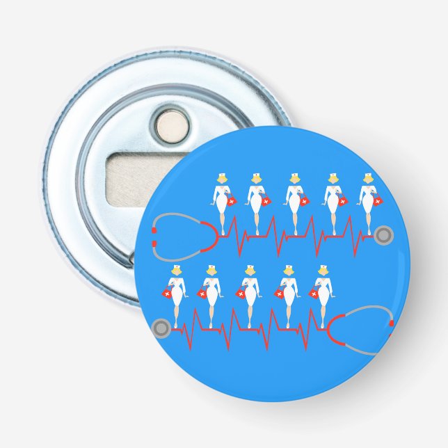 Retro Nurse Button Bottle Opener (Front)