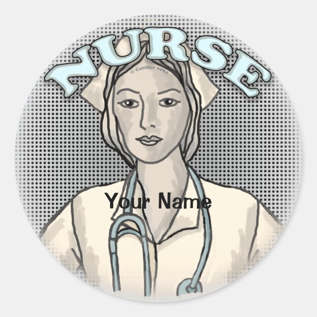 Retro nurse  classic round sticker (Front)