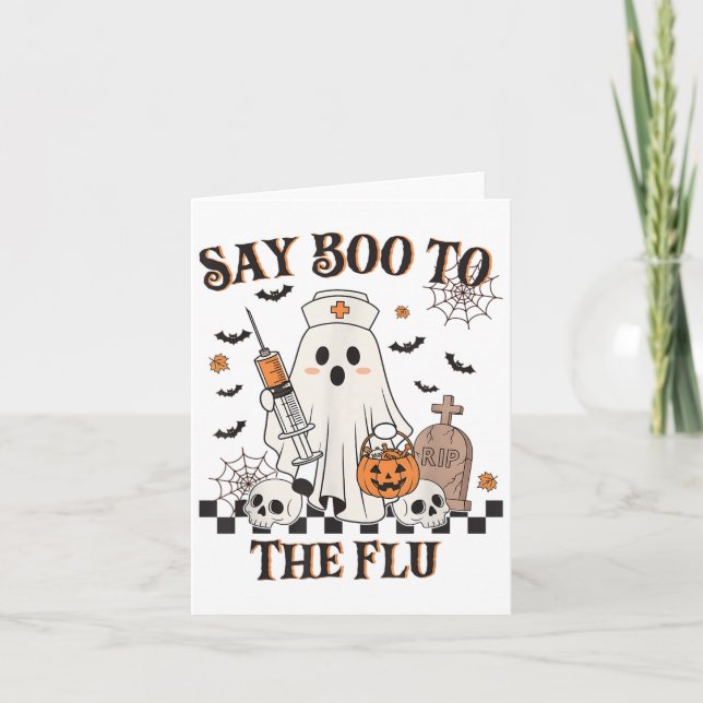 Retro Nurse Ghost Halloween Vaccine Say Boo To The Card (Front)