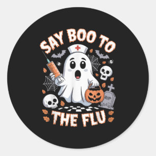 Retro Nurse Ghost Halloween Vaccine Say Boo To The Classic Round Sticker