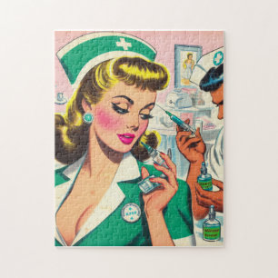 Retro Nurse Girl Illustration Jigsaw Puzzle