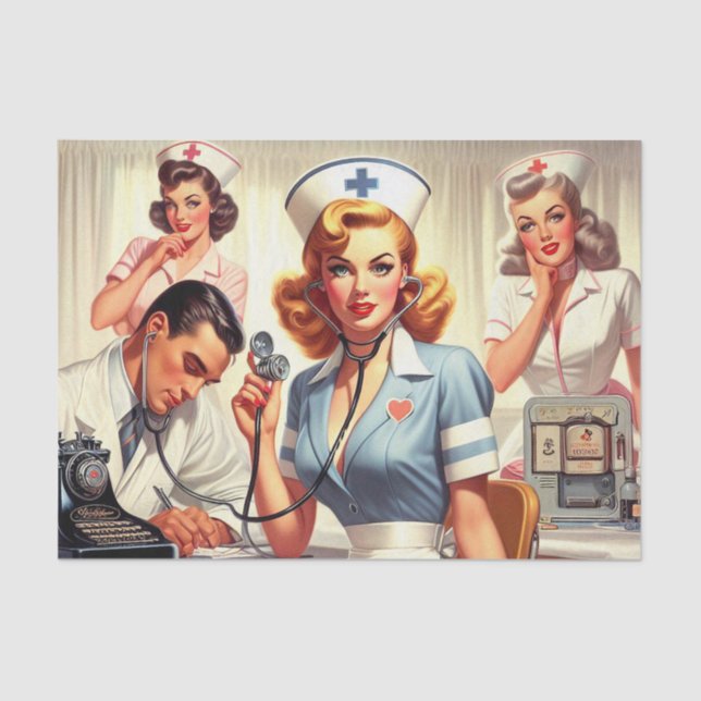 Retro Nurse Illustration Tissue Paper (Front)