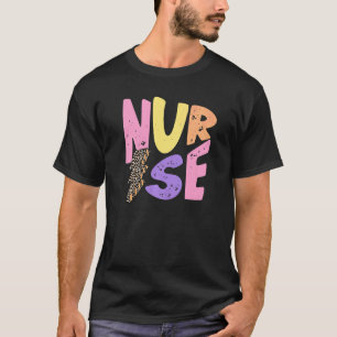 Retro Nurse Leopard Lightning Bolt Nurse Life Nur T-Shirt