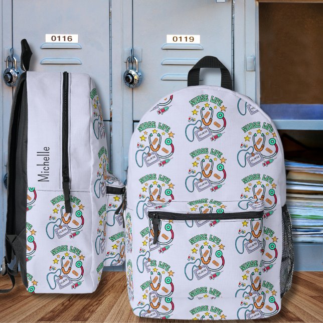 Retro Nurse Life Monogram  Printed Backpack (Creator Uploaded)