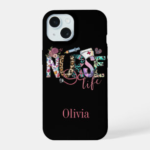 Retro Nurse Life Typography Personalised iPhone 15 Case