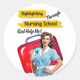 Retro Nurse Pinup_ Nursing Notes Classic Round Sticker