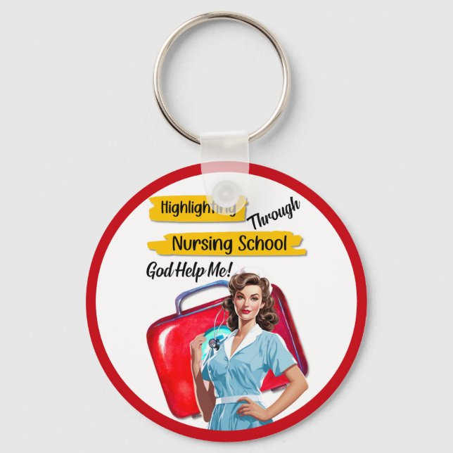 Retro Nurse Pinup_ Nursing Notes Key Ring (Front)