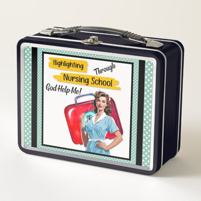 Retro Nurse Pinup_ Nursing Notes Metal Lunch Box (Front)