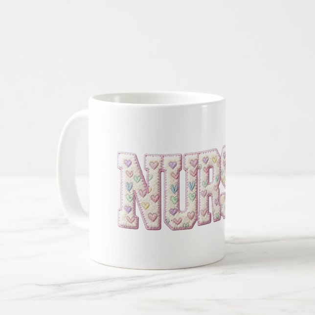 Retro Nurse Valentine , Faux Yarn Heart Coquette Coffee Mug (Front Left)