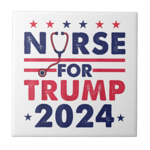 Retro Nurses For Trump 2024 America Stars Flag Str Ceramic Tile