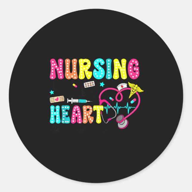Retro Nursing Is A Work Of Heart Restorative Aide  Classic Round Sticker (Front)