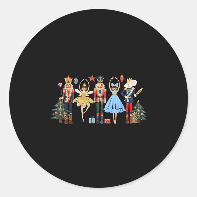 Retro Nutcracker Ballet Christmas Tree Shirts For  Classic Round Sticker (Front)