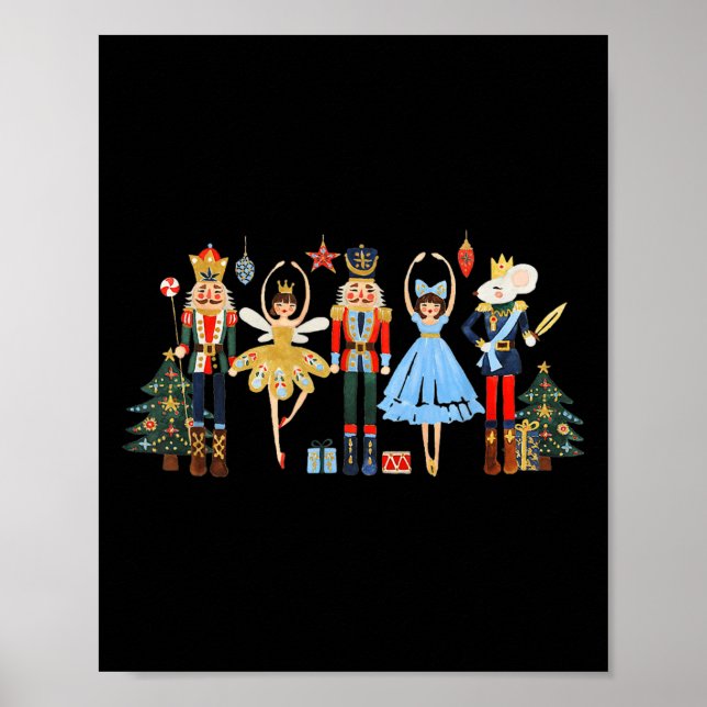 Retro Nutcracker Ballet Christmas Tree Shirts For  Poster (Front)