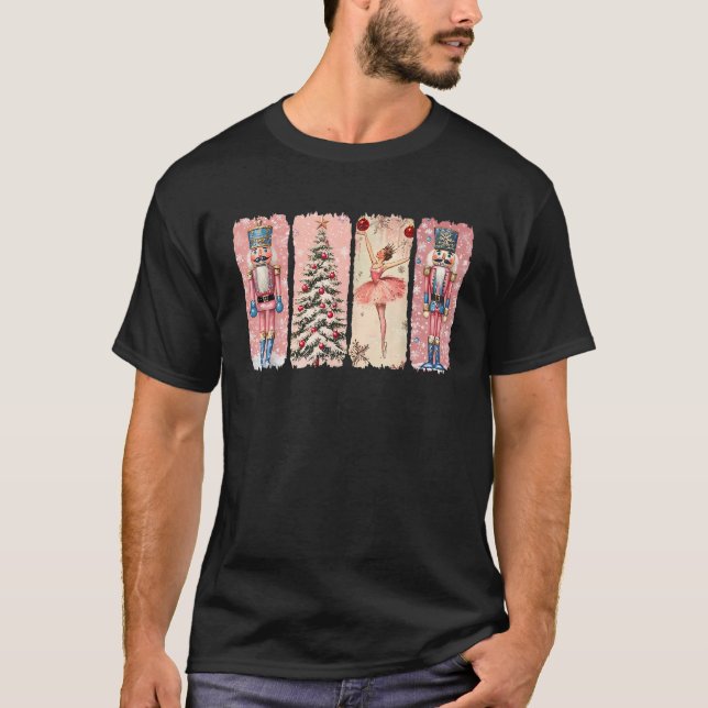 Retro Nutcracker Ballet Pink Christmas Xmas Vibes  T-Shirt (Front)