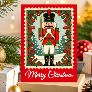 Retro Nutcracker  Christmas Postage Stamp Holiday Card