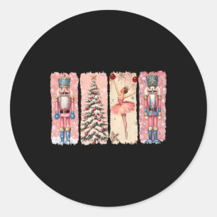 Retro Nutcracker Llet Pink Christmas Xmas Vibes Wo Classic Round Sticker
