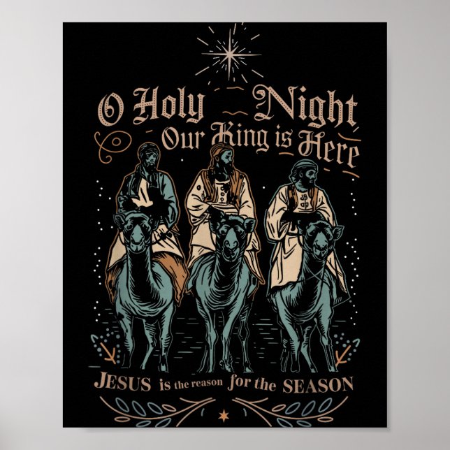 Retro O Holy Night Our King Is Here Christian Reli Poster (Front)