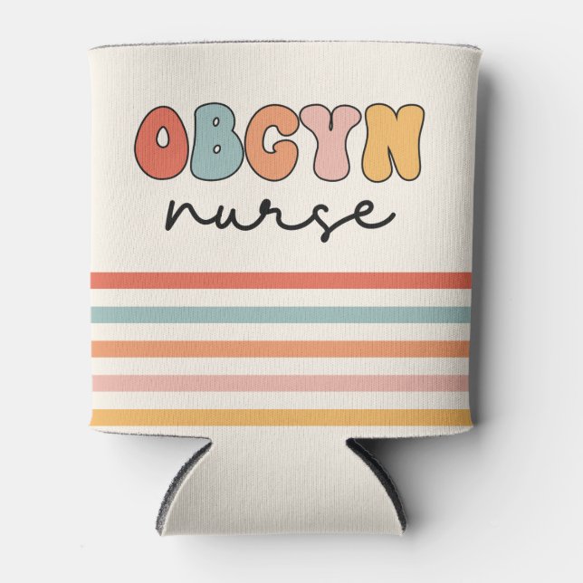 Retro OBGYN Nurse Can Cooler (Front)