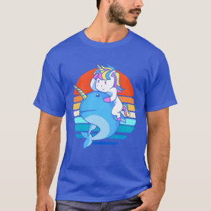 Retro Ocean Animal Unicorn Riding Narwhal friends T-Shirt