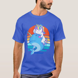 Retro Ocean Animal Unicorn Riding Narwhal friends T-Shirt