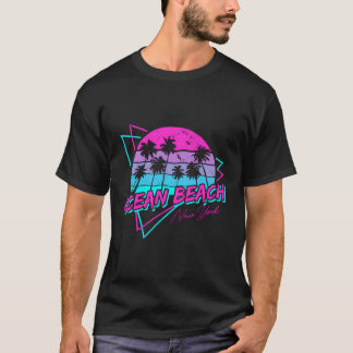 Retro Ocean Beach New York Beach Palm Tree Souveni T-Shirt