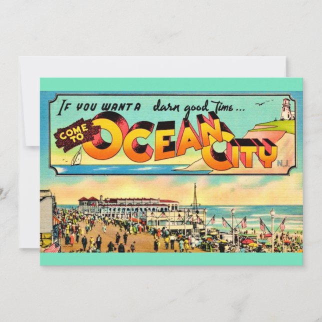 Retro Ocean City NJ Greetings Big 5x7 Postcard (Front)