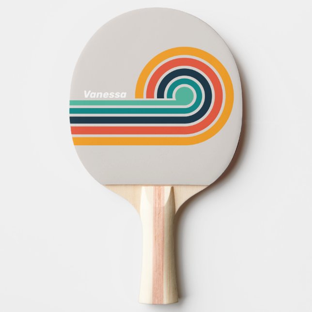 Retro Ocean Rainbow Curl Stripes with Name Ping Pong Paddle (Front)