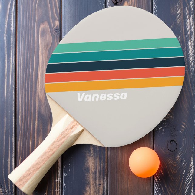 Retro Ocean Rainbow Striped with Name Ping Pong Paddle (Creator Uploaded)