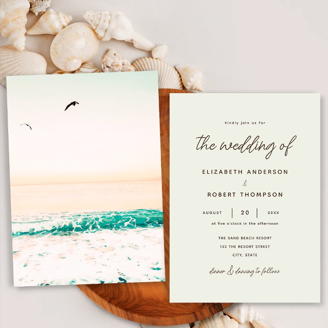 Retro Ocean Summer Simple Minimalist Beach Wedding Invitation (Creator Uploaded)