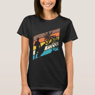 Retro Ocean Surfer Sunset Surfboard Waves Palm Tre T-Shirt