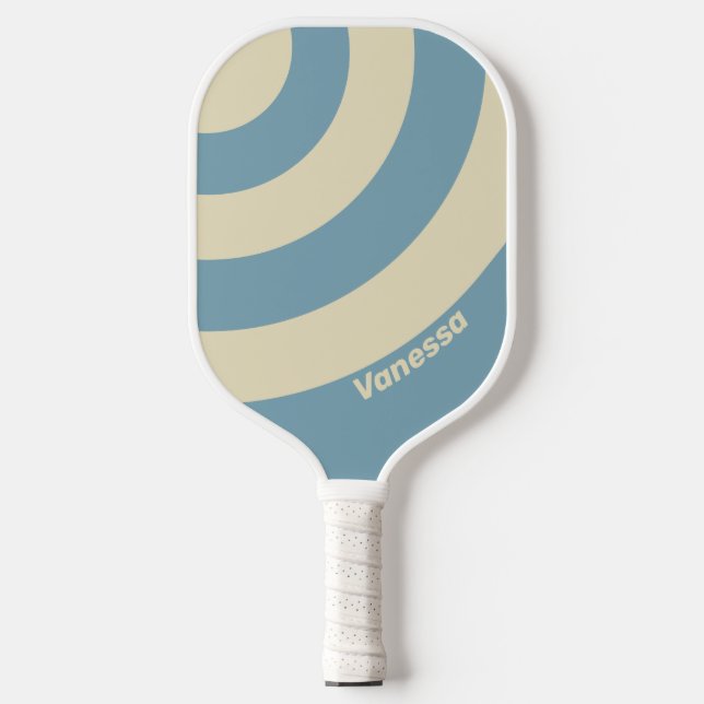 Retro Ocean Three Circle Stripe with Name Pickleball Paddle (Front)