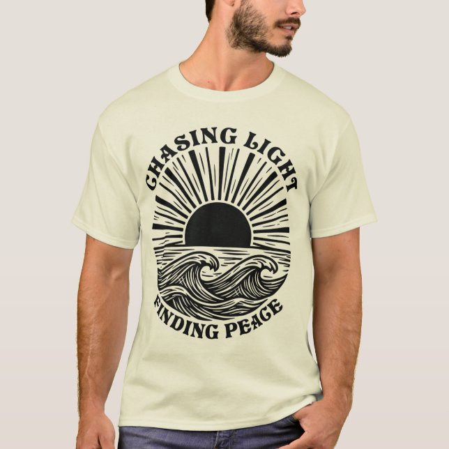 Retro Ocean Wave Sunset Design T-Shirt (Front)