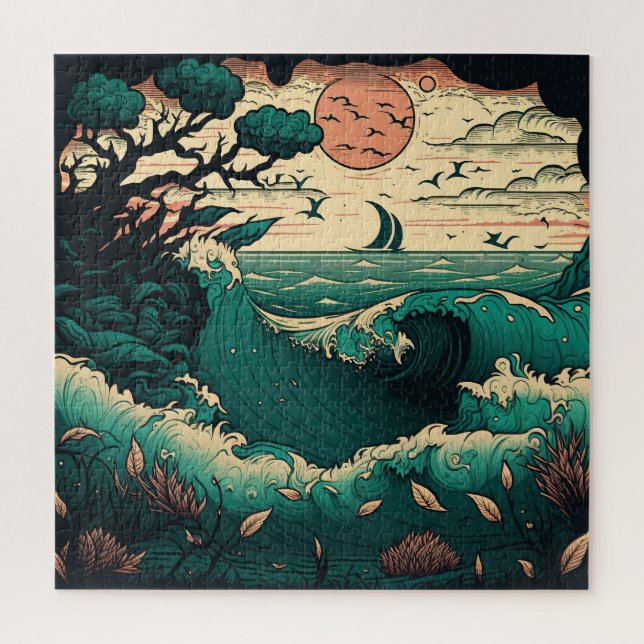 Retro Ocean Waves Jigsaw Puzzle (Vertical)