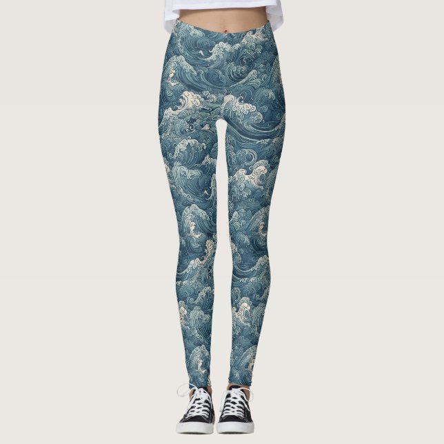 Retro ocean waves leggings (Front)