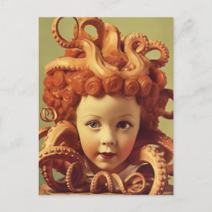 Retro Octopus Doll Head Assemblage Postcard