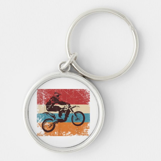 Retro Off Road Motorcycle Motocross Enduro Key Ring (Front)