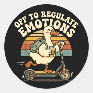 Retro off to regulate emotions goose mental health classic round sticker