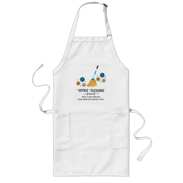 Retro Office Cleaning Service Long Apron (Front)