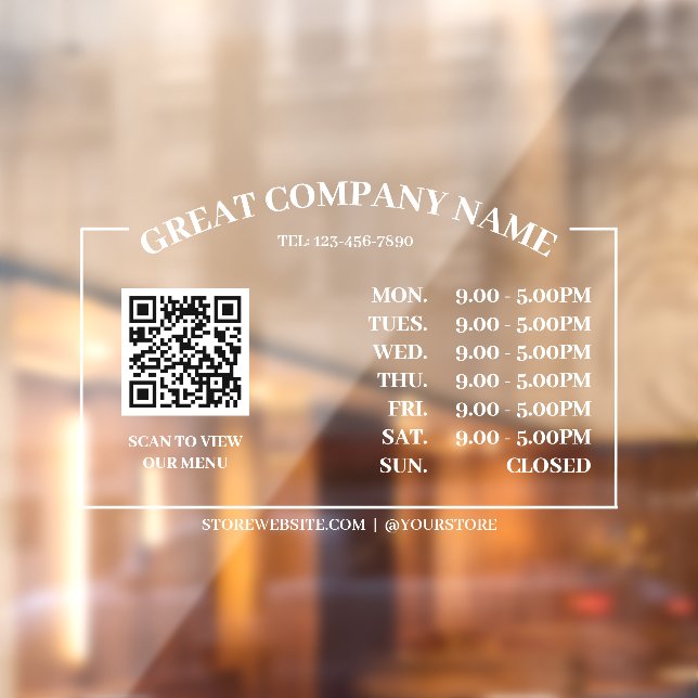 Retro Office Opening Time, Business QR Code Window (Sheet 2)