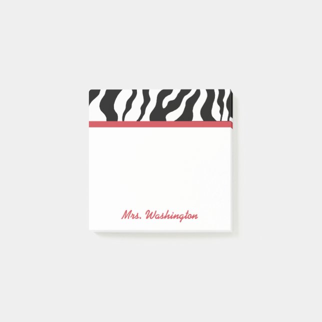 Retro Office Zebra Teacher's Post It Notes Gift (Front)