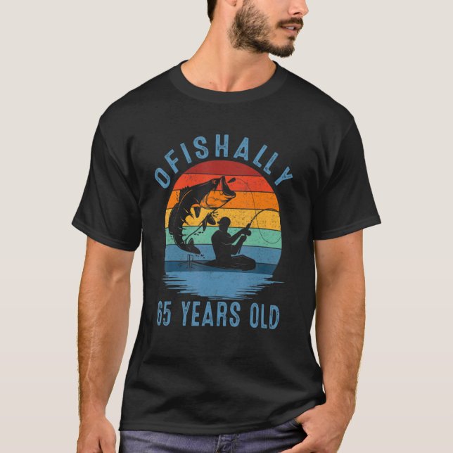 Retro Ofishally 65 Years Old Fisherman 65th Birthd T-Shirt (Front)