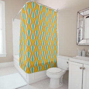 Retro Ogee Mustard Orange Blue Shower Curtain